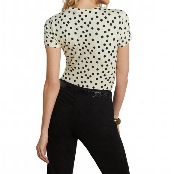 L'Agence Ressi Fitted Short Sleeve Tee in Ecru / Black Polka Dot Made in USA XS - Picture 4 of 8